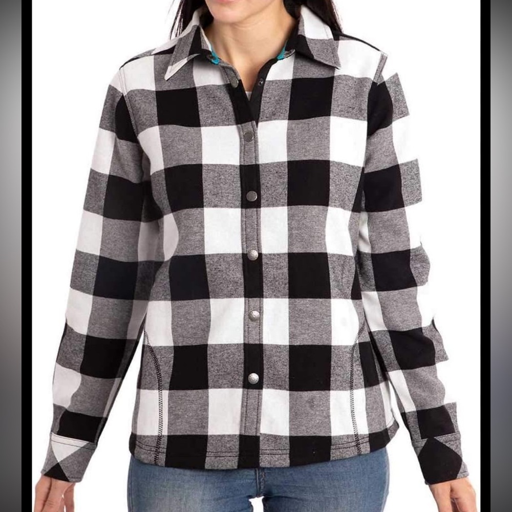 Women's Orvis flannel fleece lined button, small Black and White Checkered Top - Picture 1 of 10